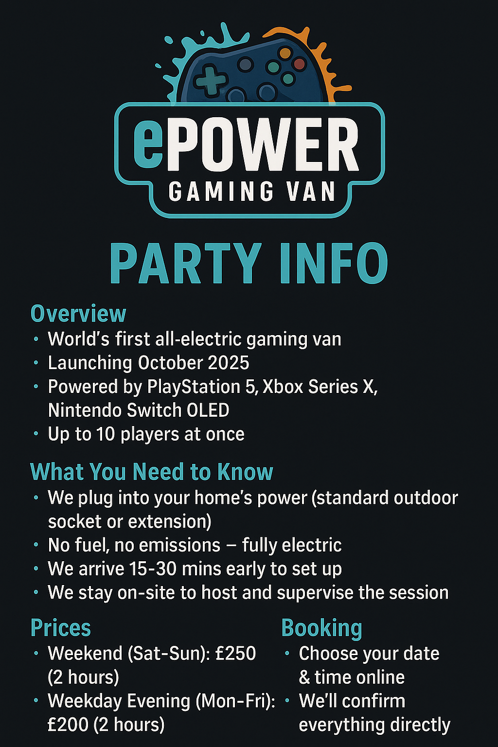 ePower Gaming Van Info Poster